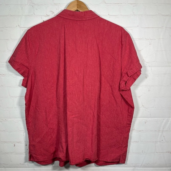 Eddie Bauer Womens Linen Button Up Blouse Top Size XXL Salmon Cap Sleeve - Picture 15 of 15